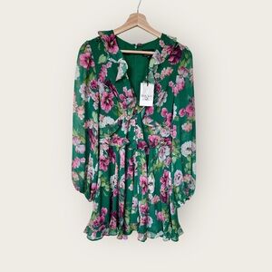 NWT Bardot Long Sleeve V-Neck Ruffle Bambi Floral Dress size S